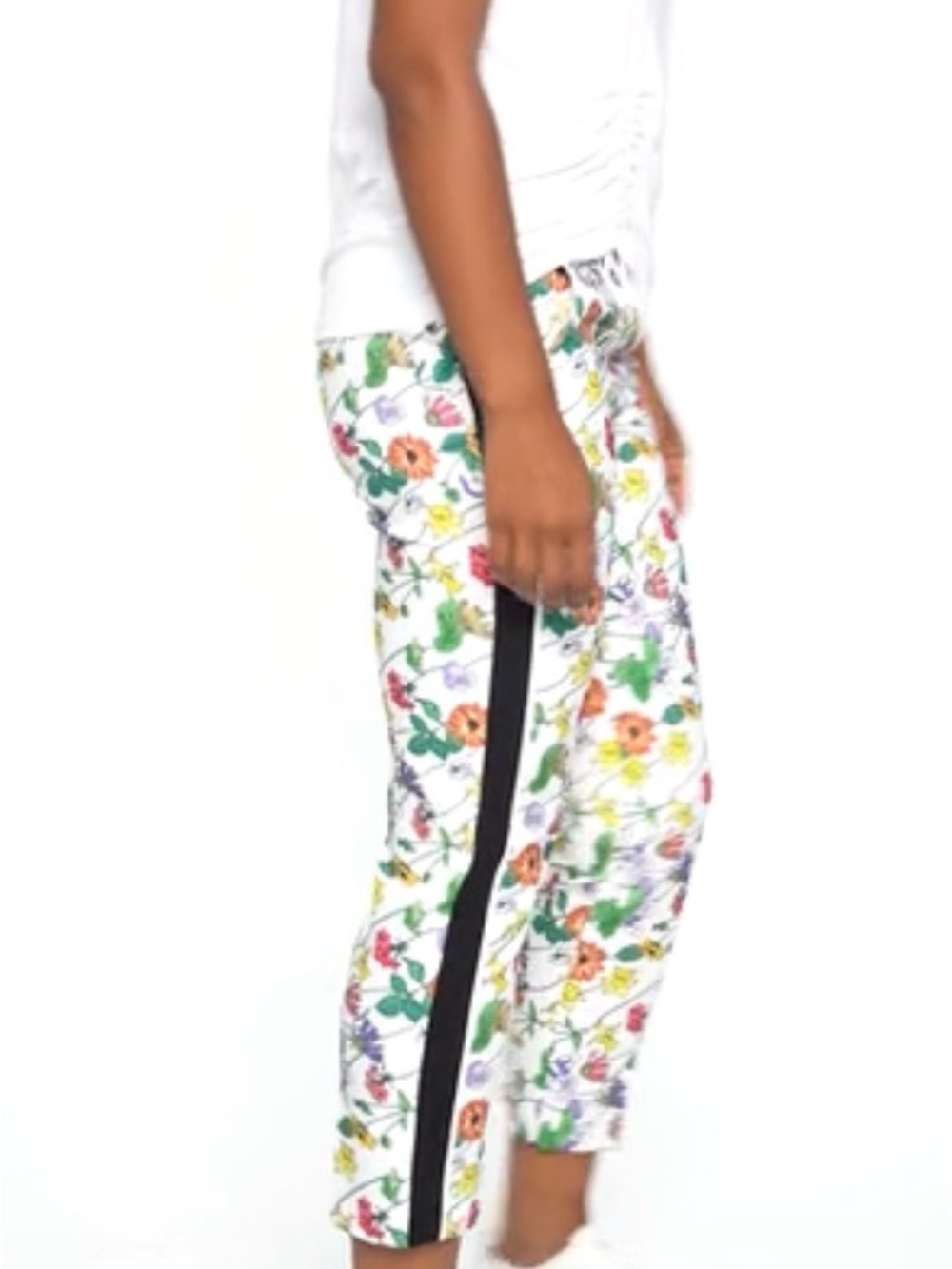 Women’s Floral Cropped Pants with Black Side Stripe